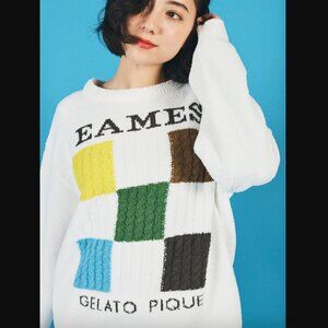 Gelato Pique EAMES Air Moco Check-Logo Long Sleeve Pullover Sweater One Size